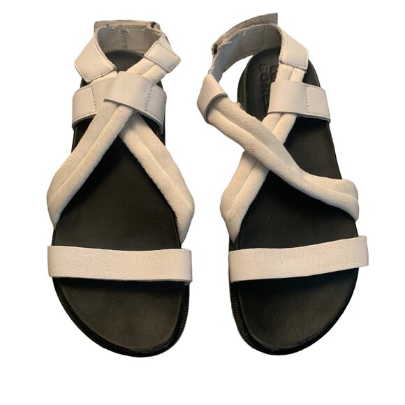 SOREL WOMEN'S ROAMING DECON LEATHER PLATFORM SANDALS SEA SALT WHITE 6.5-NICE! - Picture 3 of 9